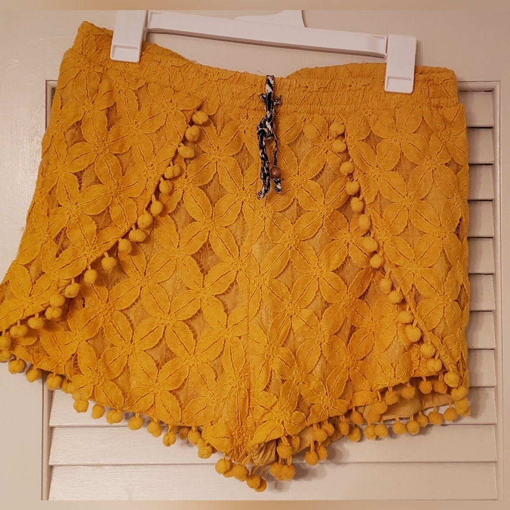Golden Yellow Fashion Shorts with Applique Layers